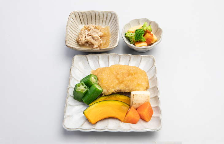 カレイの天ぷらおろしがけ献立